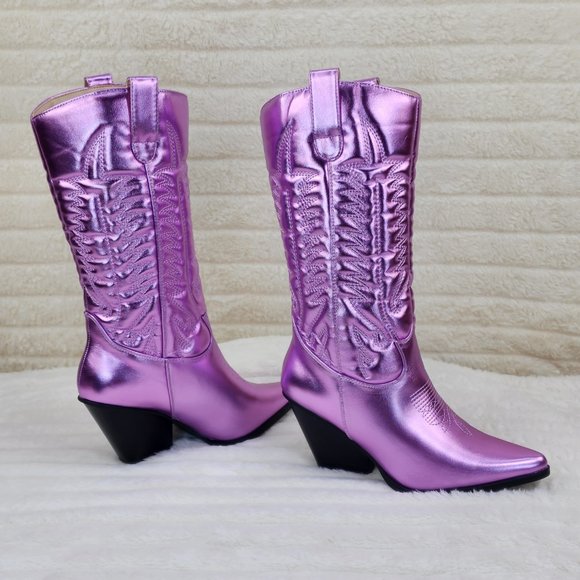 Disco Cowboy Metallic Lilac Purple Western Cowgirl Boots New - Picture 4 of 9